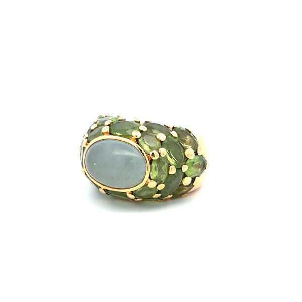 10.00 Carat Oval Shape Peridot 13.8-9.7MM Quartz 18K Yellow Gold Cocktail Ring