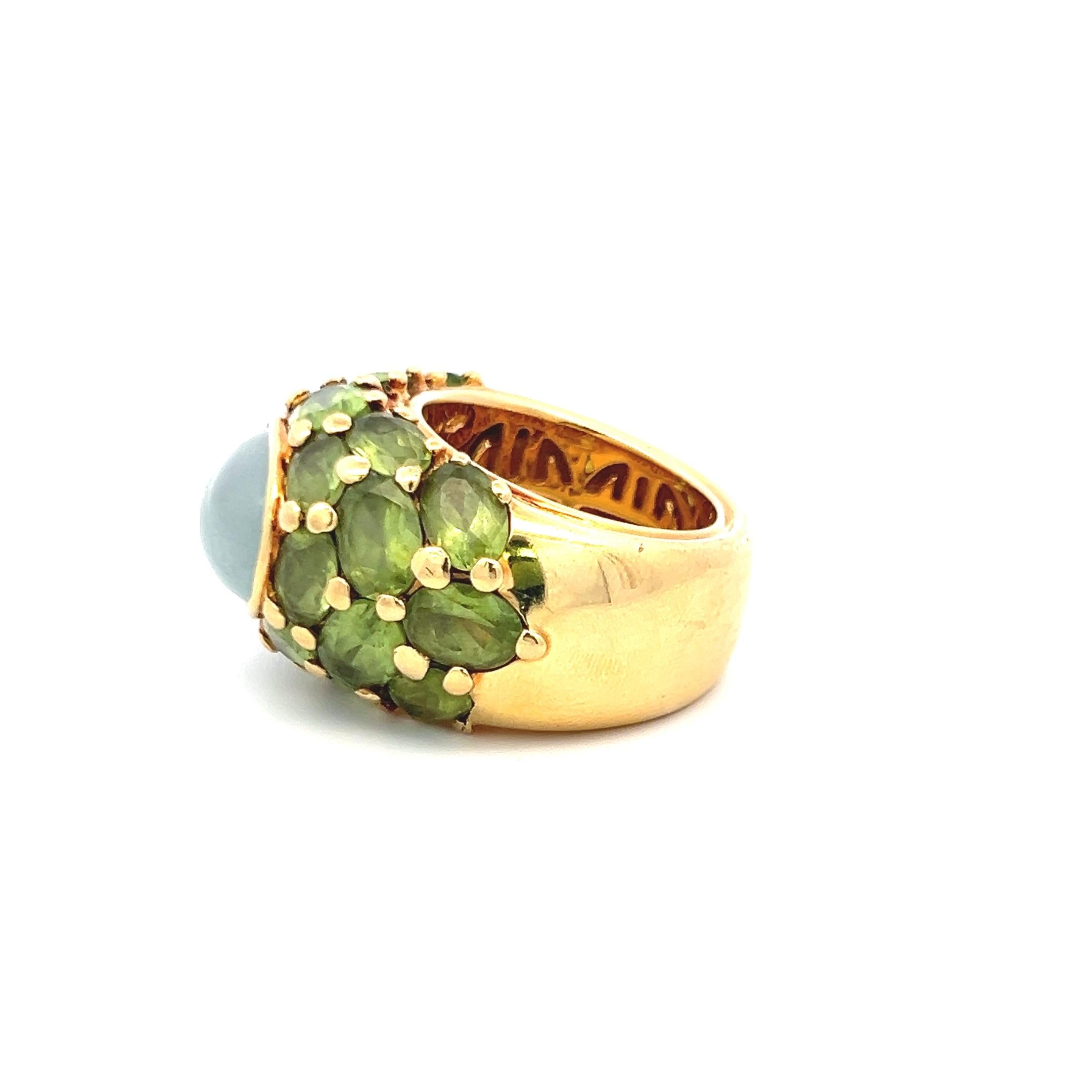 10.00 Carat Oval Shape Peridot 13.8-9.7MM Quartz 18K Yellow Gold Cocktail Ring