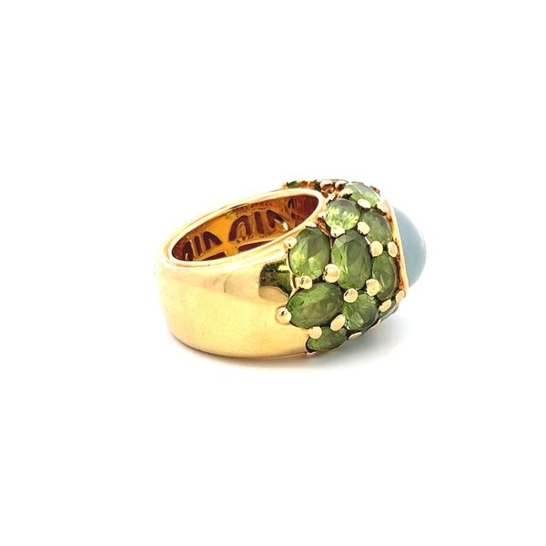 10.00 Carat Oval Shape Peridot 13.8-9.7MM Quartz 18K Yellow Gold Cocktail Ring