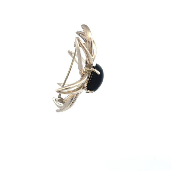 Tiffany & Co Vintage 17.60 Grams 15.5-11.8 MM Onyx White Silver Pin Brooch