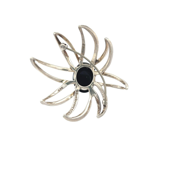 Tiffany & Co 15.5-11.8MM Black Onyx 17.60 Grams White Silver Pin Brooch