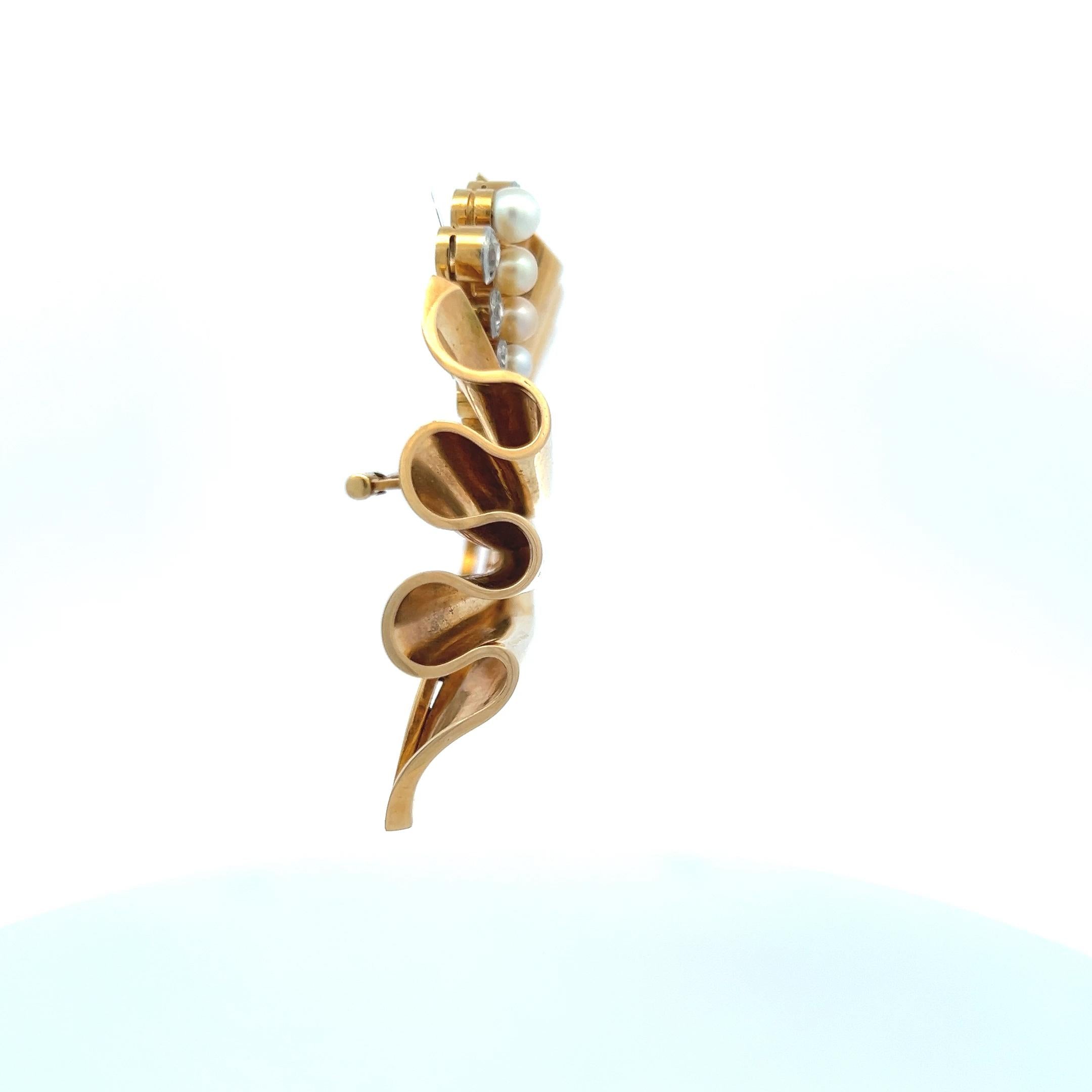 2.00 Carat Rubellite Pearl 0.80 Carat Diamond 18K Y-W Gold Pin Brooch