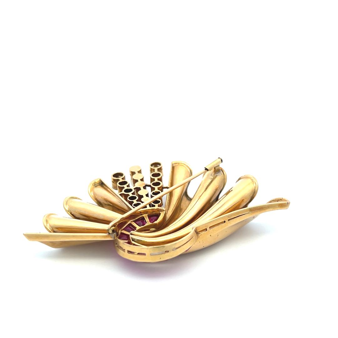 18K Two Tone Gold Pin Brooch with 0.8ct Old European Diamonds Pearls & Rubellite