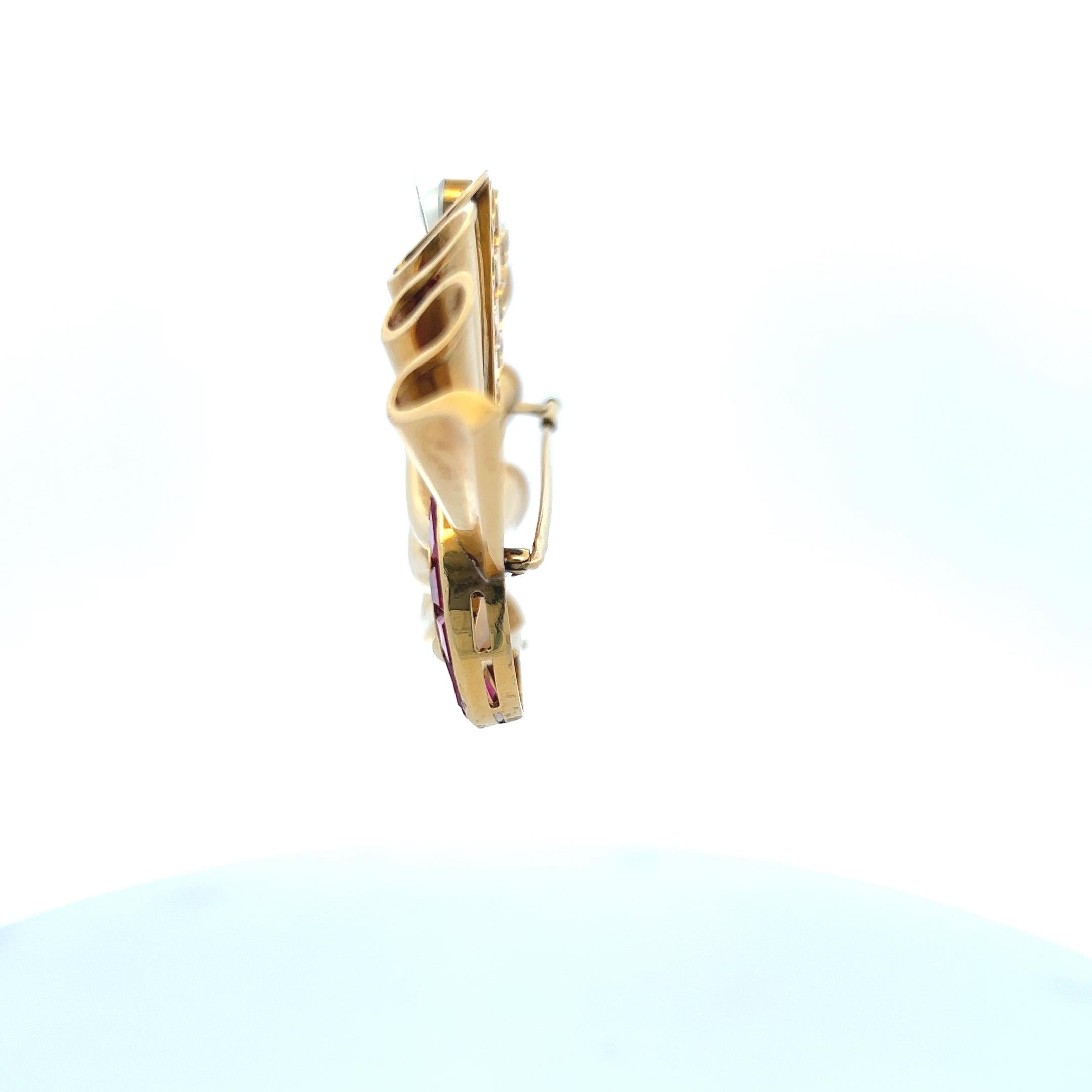2.00 Carat Rubellite Pearl 0.80 Carat Diamond 18K Y-W Gold Pin Brooch