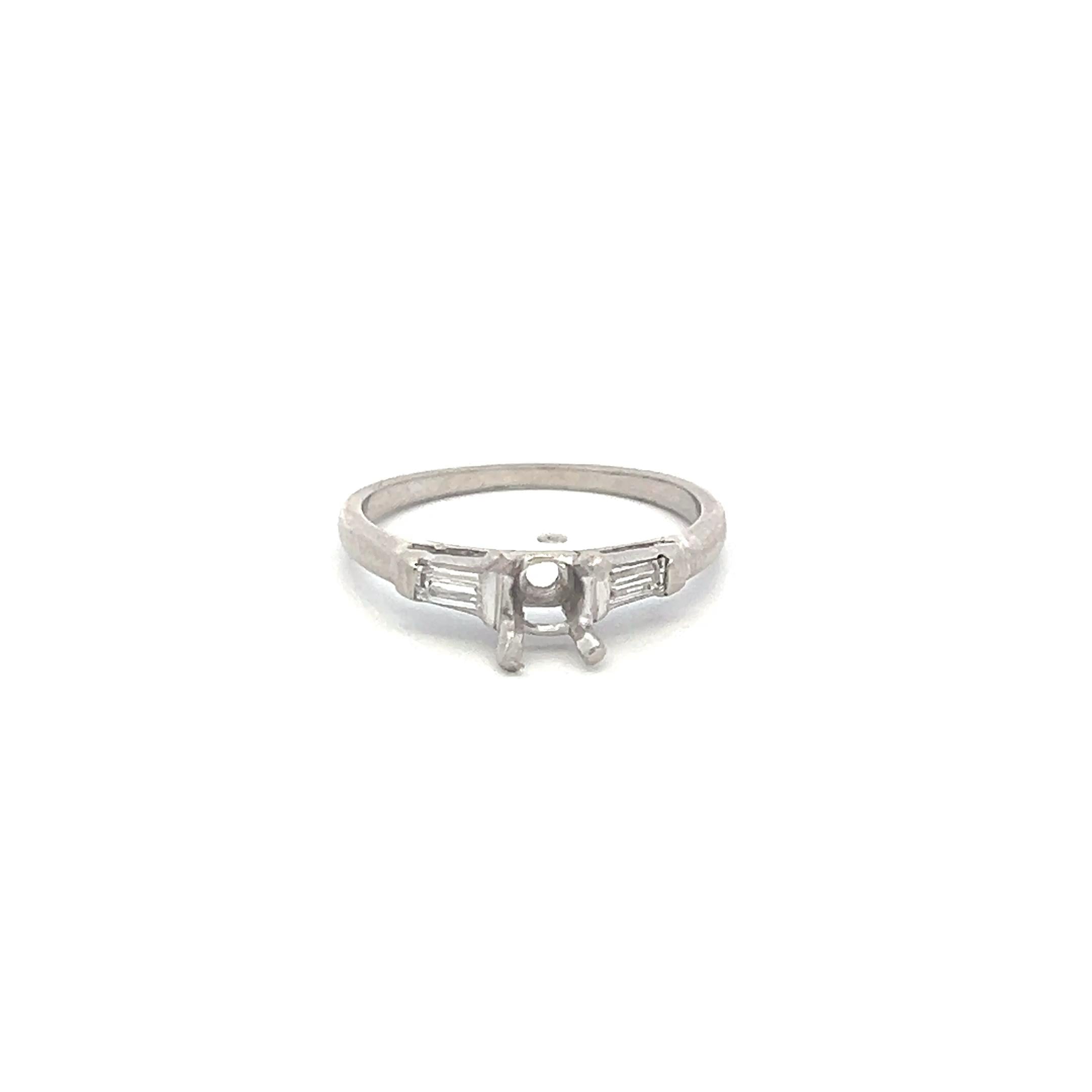 0.16 Carat Baguette Shape G VS Diamond Platinum Semi Mount Ring