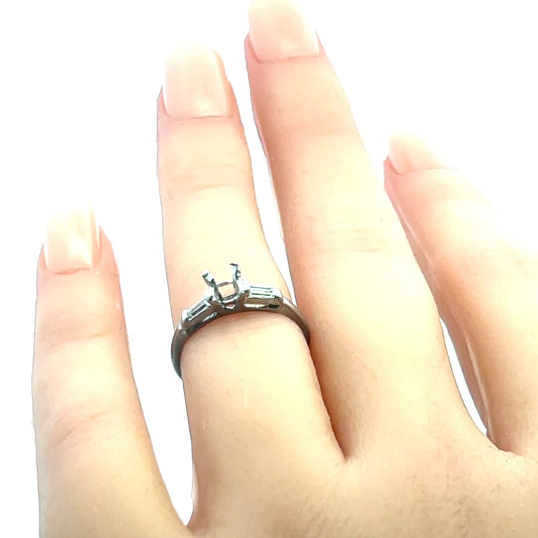 0.16 Carat Baguette Shape G VS Diamond Platinum Semi Mount Ring