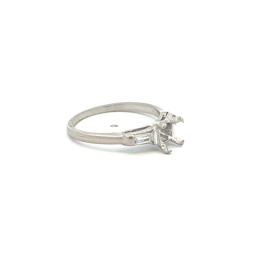 0.16 Carat Baguette Shape G VS Diamond Platinum Semi Mount Ring