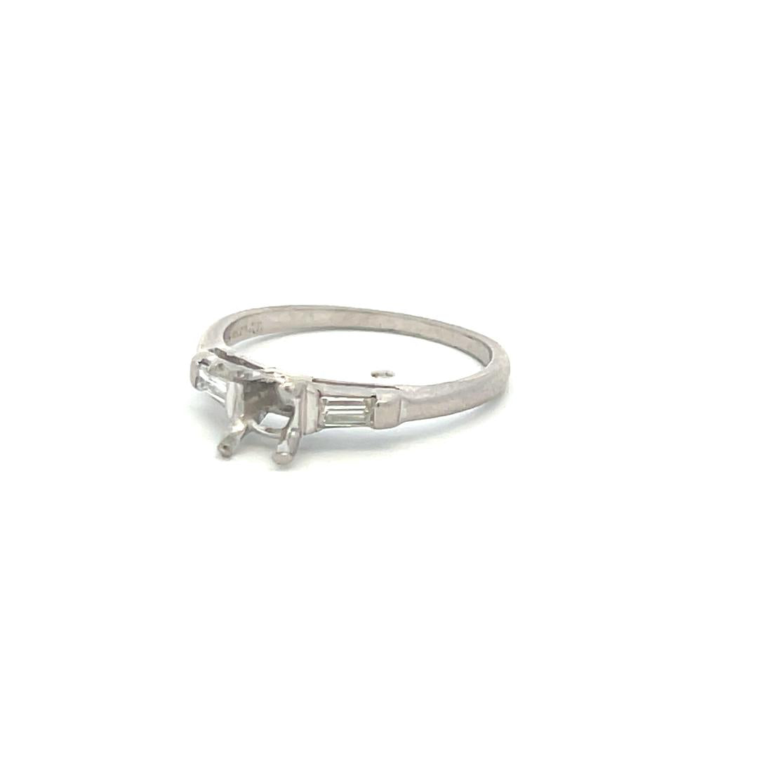 0.16 Carat Baguette Shape G VS Diamond Platinum Semi Mount Ring