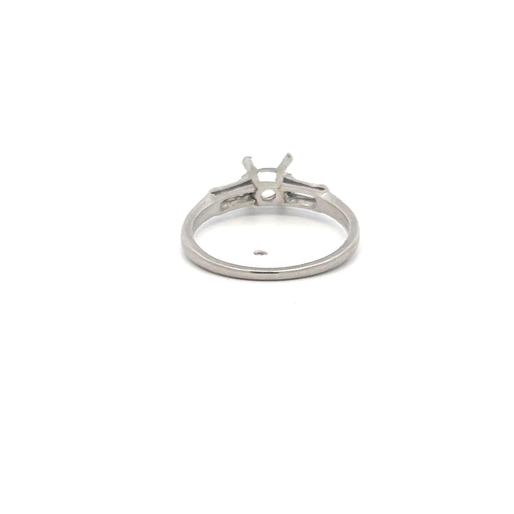 0.16 Carat Baguette Shape G VS Diamond Platinum Semi Mount Ring