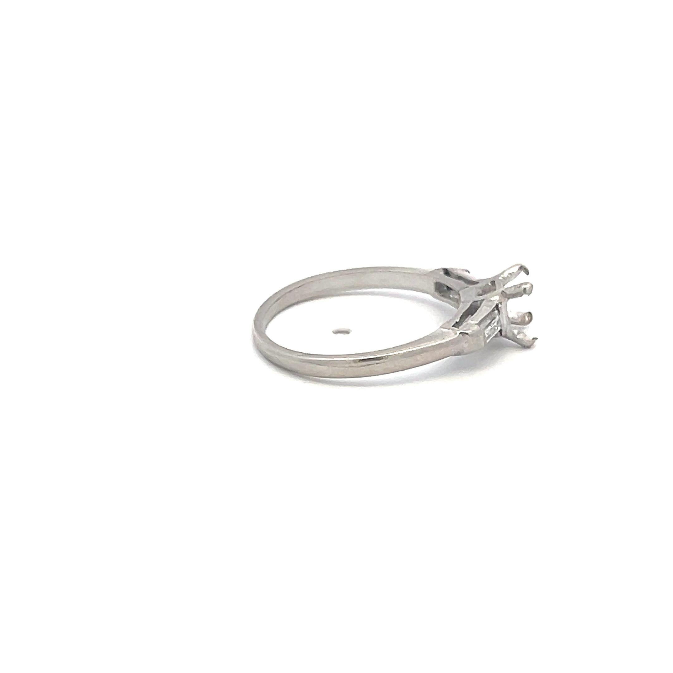 0.16 Carat Baguette Shape G VS Diamond Platinum Semi Mount Ring