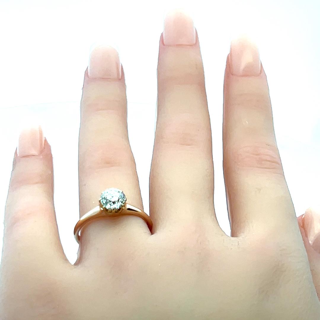 1.12 Carat Old European Cut H I1 Diamond 14 Karat Yellow Gold Engagement Ring