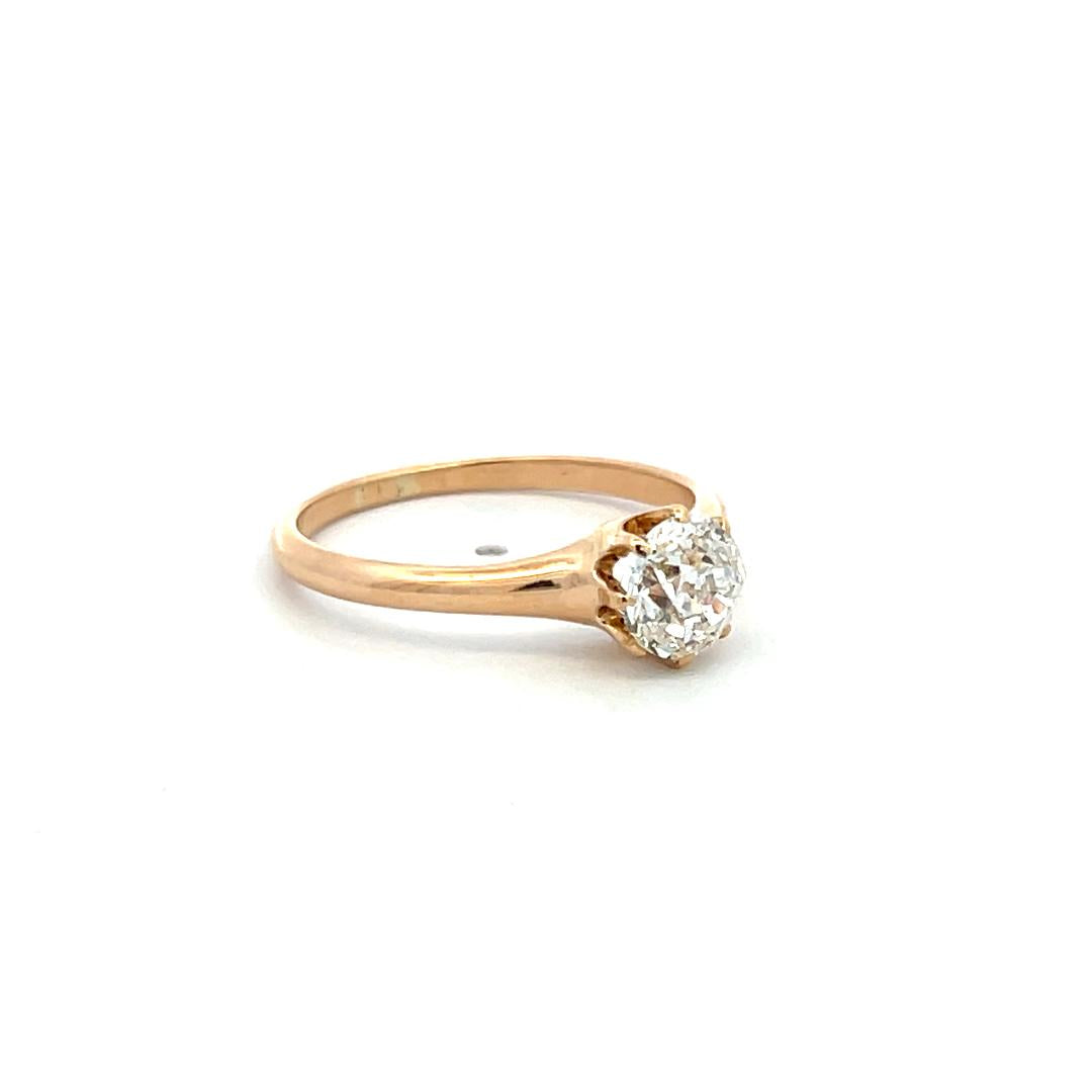 1.12 Carat Old European Cut H I1 Diamond 14 Karat Yellow Gold Engagement Ring