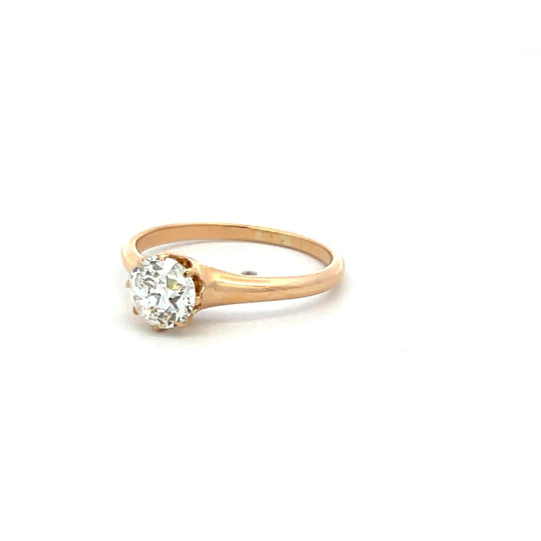 1.12 Carat Old European Cut H I1 Diamond 14 Karat Yellow Gold Engagement Ring