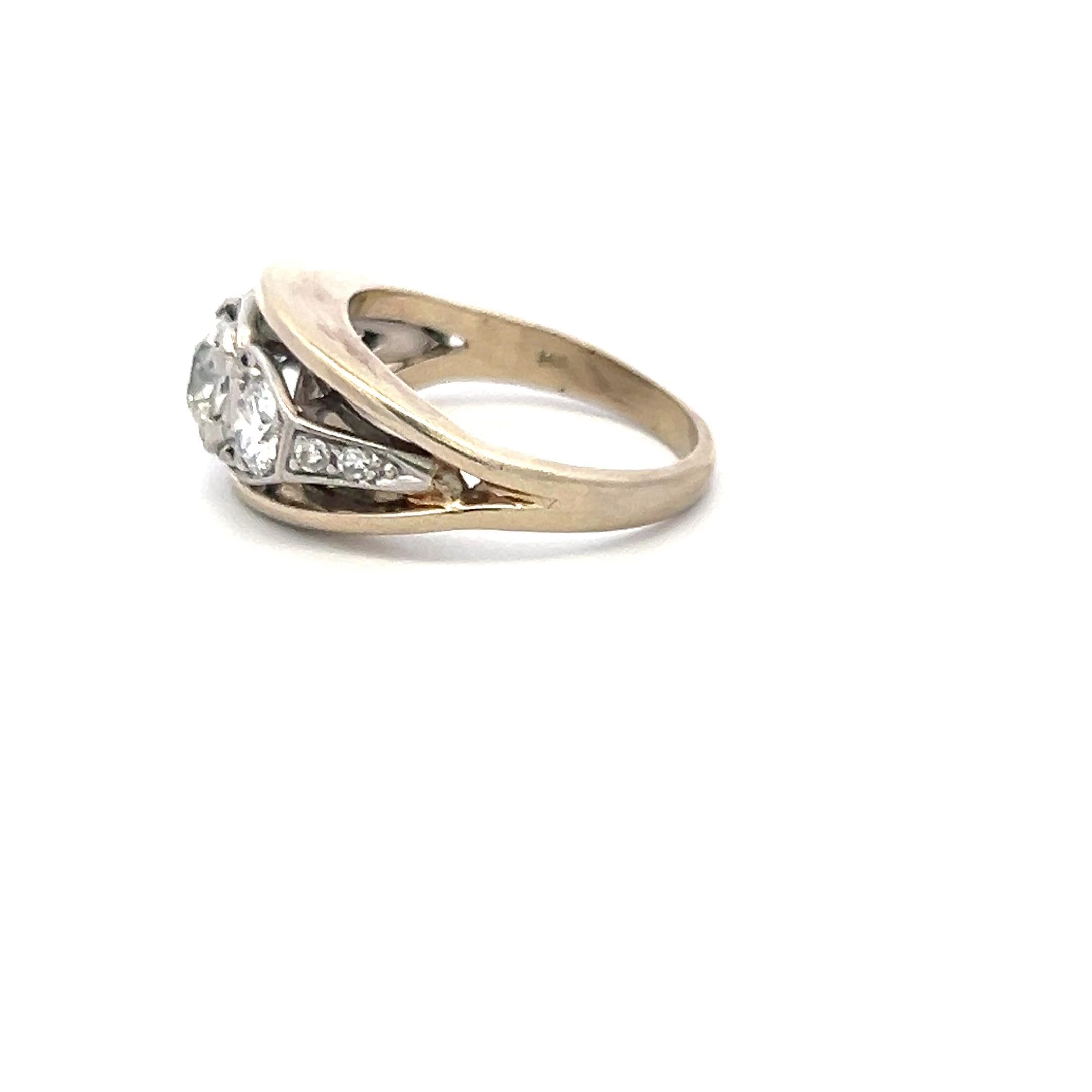 1.34 Carat Old European Cut I SI Diamond 14K White Gold-Plat Three Stone Ring