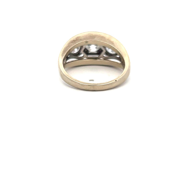 1.34 Carat Old European Cut I SI Diamond 14K White Gold-Plat Three Stone Ring