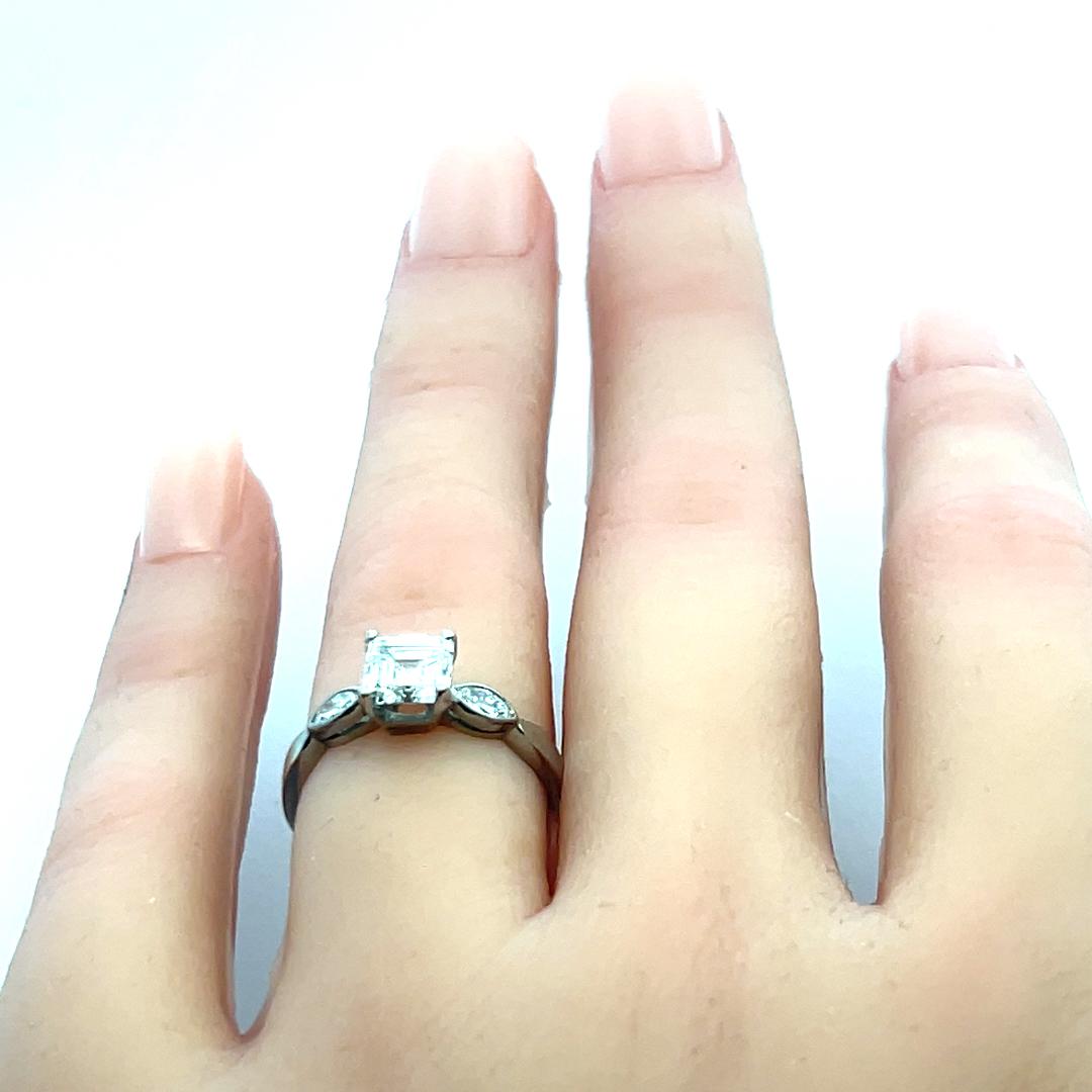 0.95 Carat Asscher Cut I VS and Marquis Shape Diamond Platinum Engagement Ring