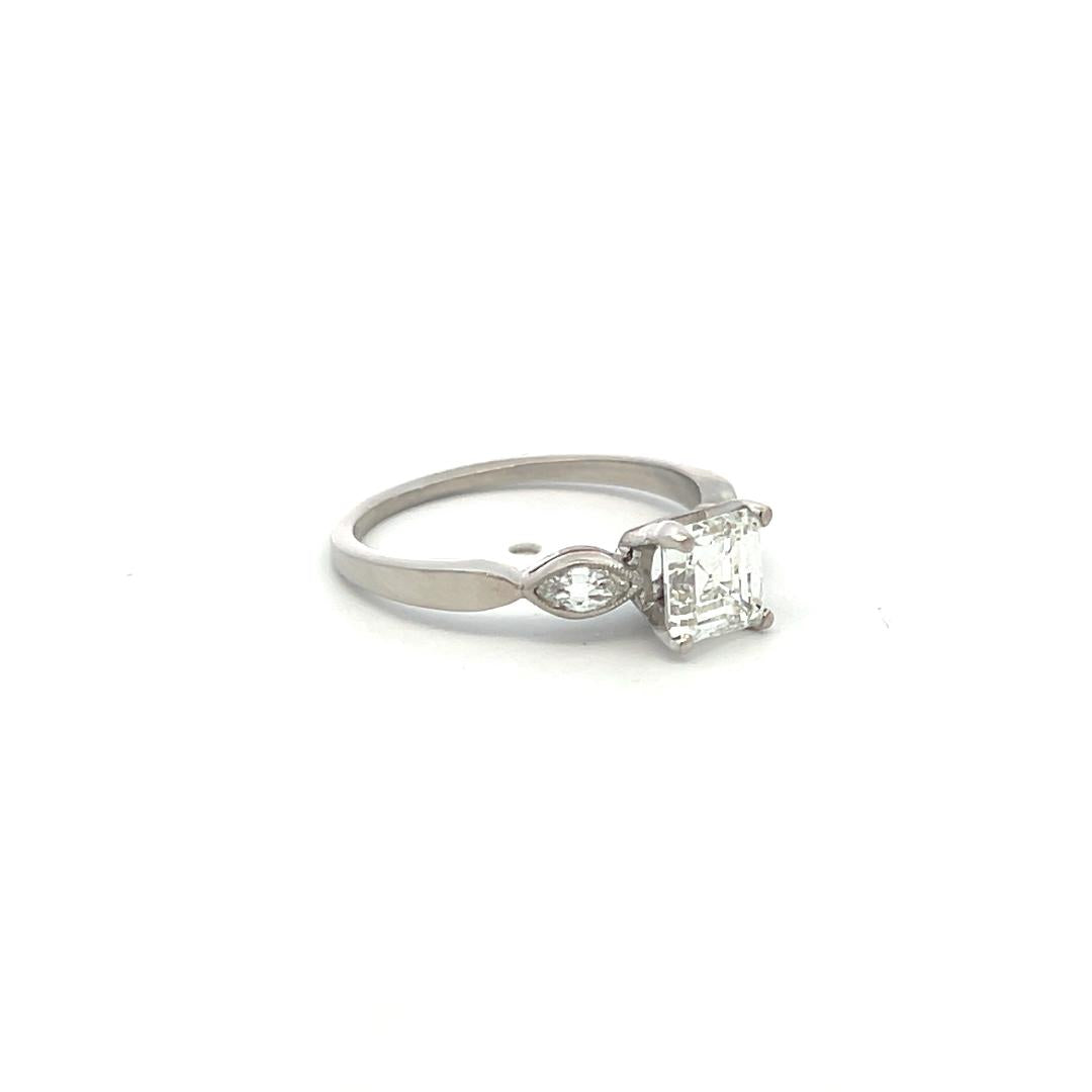 0.95 Carat Asscher Cut I VS and Marquis Shape Diamond Platinum Engagement Ring