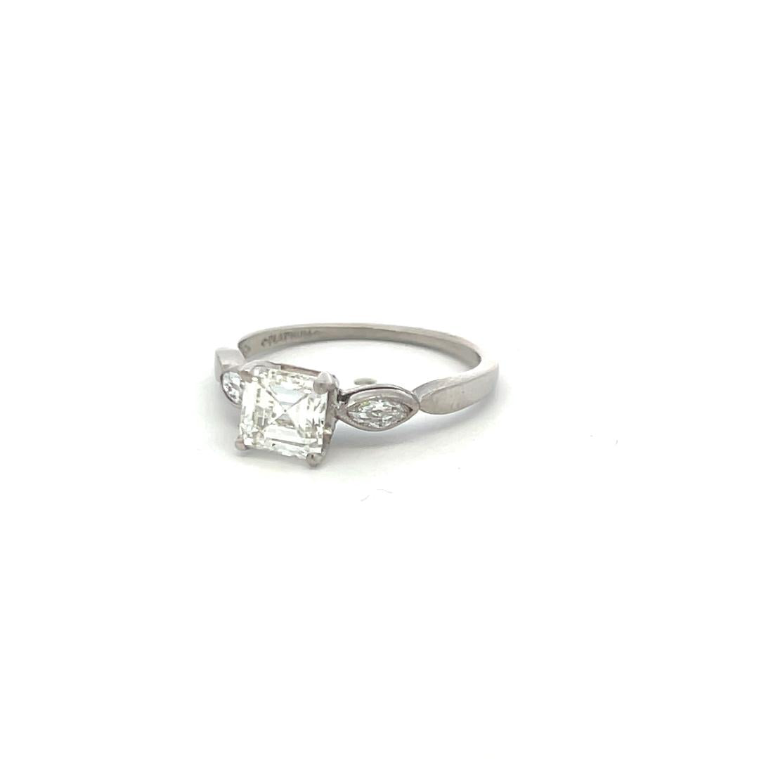 0.95 Carat Asscher Cut I VS and Marquis Shape Diamond Platinum Engagement Ring