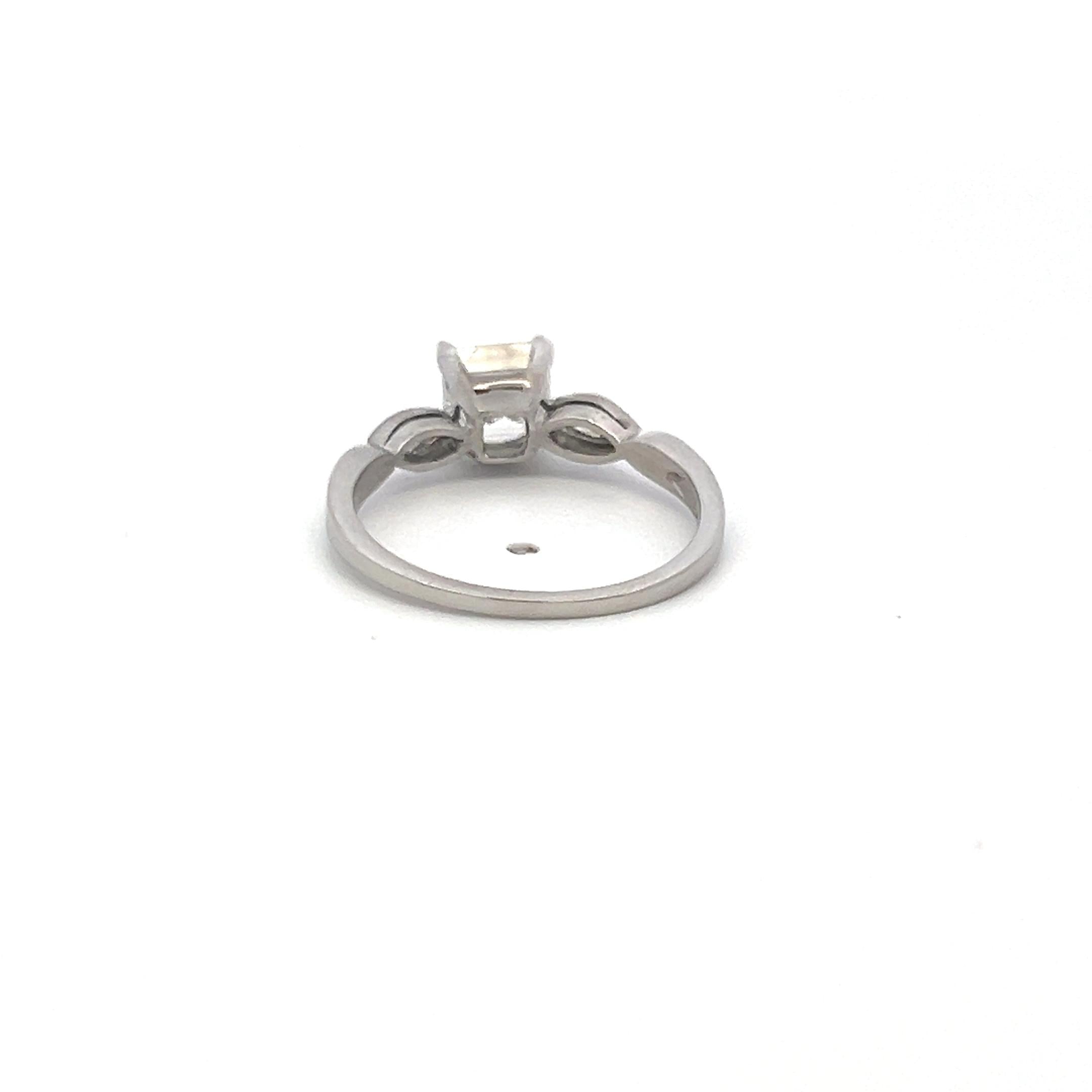 0.95 Carat Asscher Cut I VS and Marquis Shape Diamond Platinum Engagement Ring