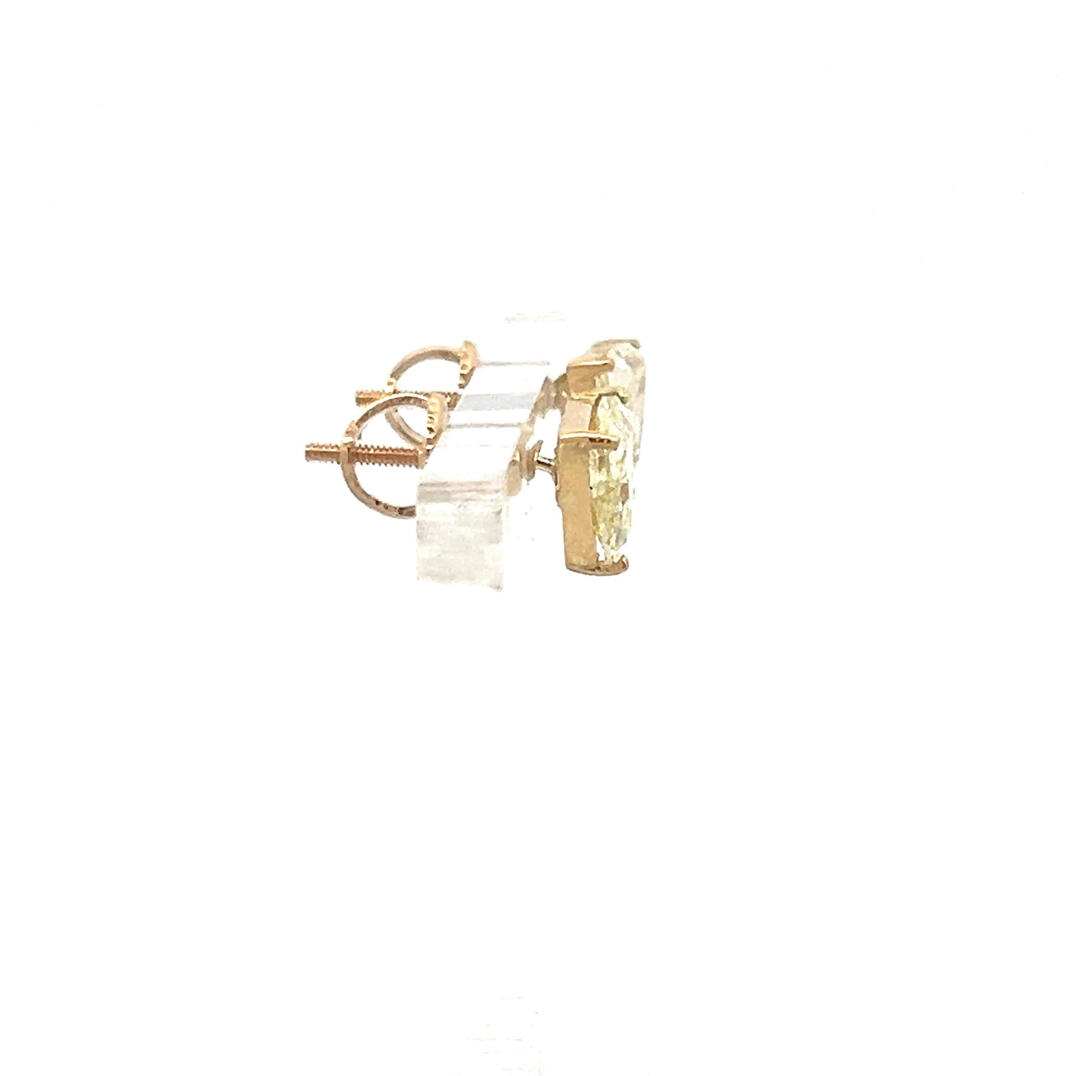 2.02 Carat Triangular Shape O-U I1-SI1 Diamond 14K Yellow Gold Stud Earrings