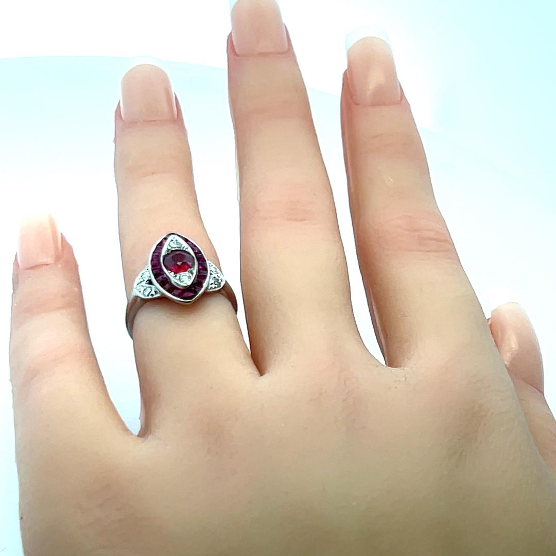 1.10 Carat Ruby 0.18 Carat Old European Cut Diamond Plat Art Deco Ring