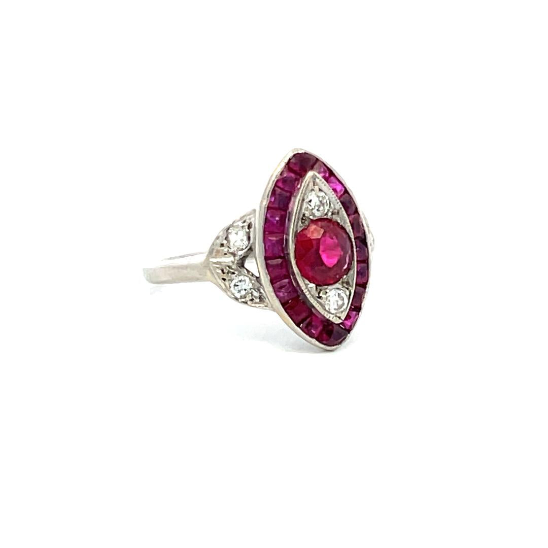 1.10 Carat Ruby 0.18 Carat Old European Cut Diamond Plat Art Deco Ring