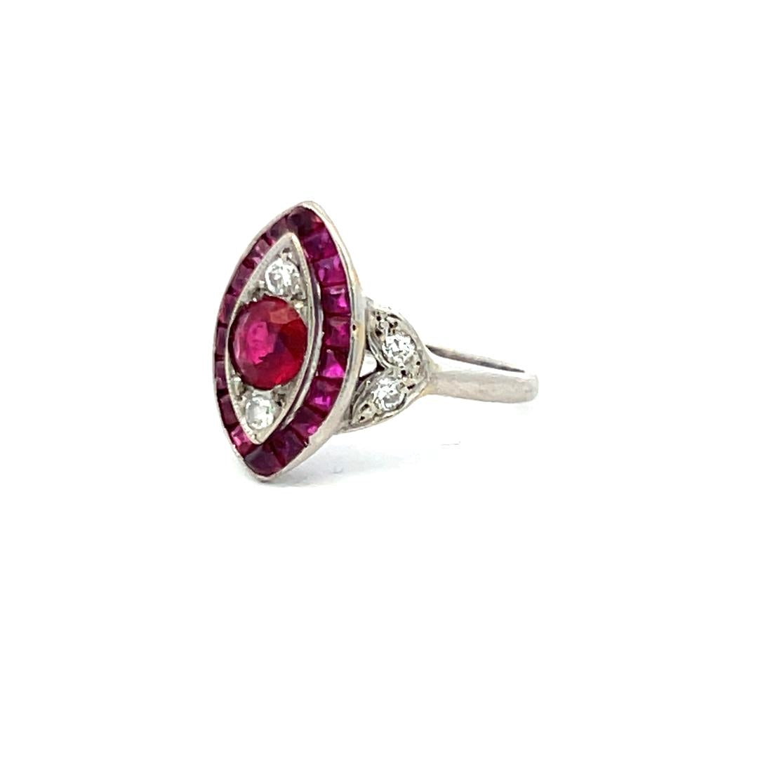 1.10 Carat Ruby 0.18 Carat Old European Cut Diamond Plat Art Deco Ring