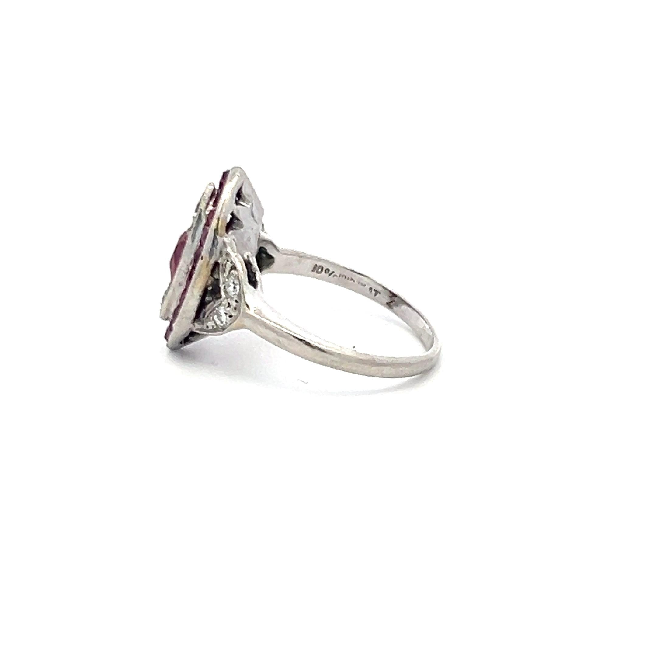 1.10 Carat Ruby 0.18 Carat Old European Cut Diamond Plat Art Deco Ring