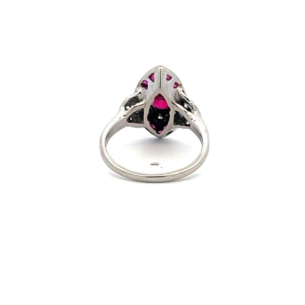 1.10 Carat Ruby 0.18 Carat Old European Cut Diamond Plat Art Deco Ring