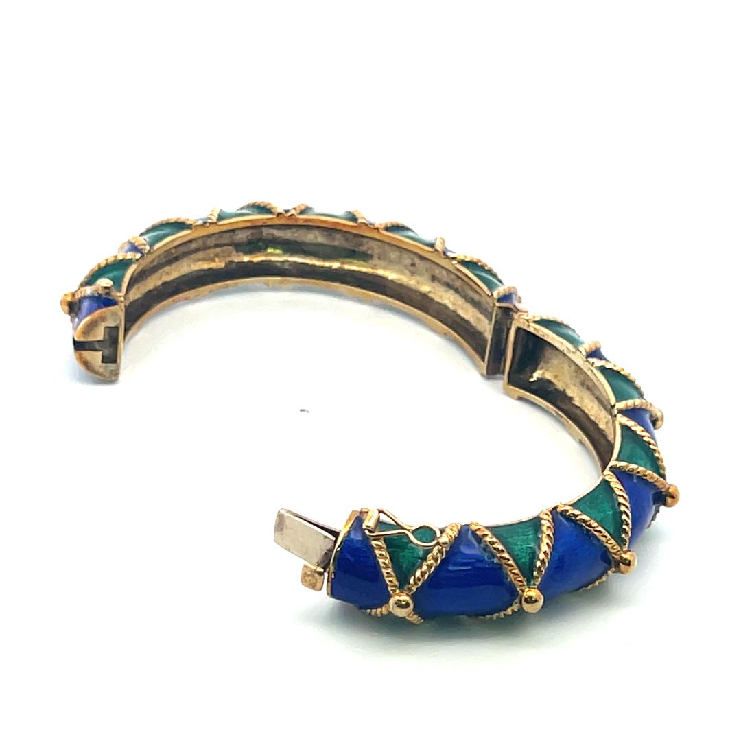 Vintage 85.50 Grams Enamel 14 Karat Yellow Gold Bangle Bracelet