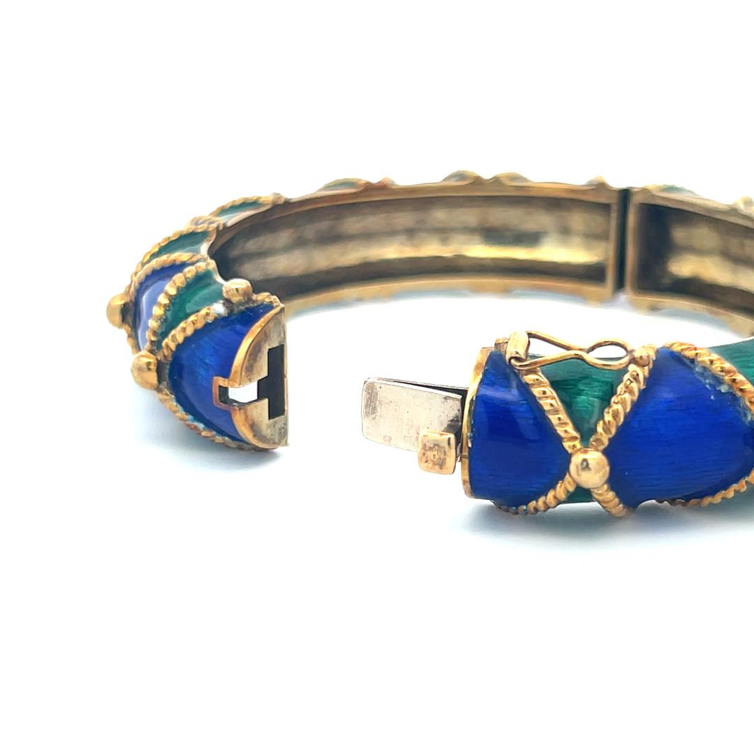 Vintage 85.50 Grams Enamel 14 Karat Yellow Gold Bangle Bracelet
