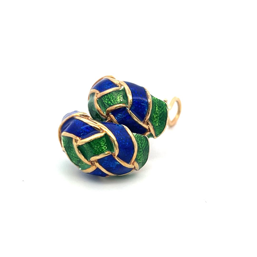 Vintage 14 Grams Enamel 14 Karat Yellow Gold Clip On Earrings
