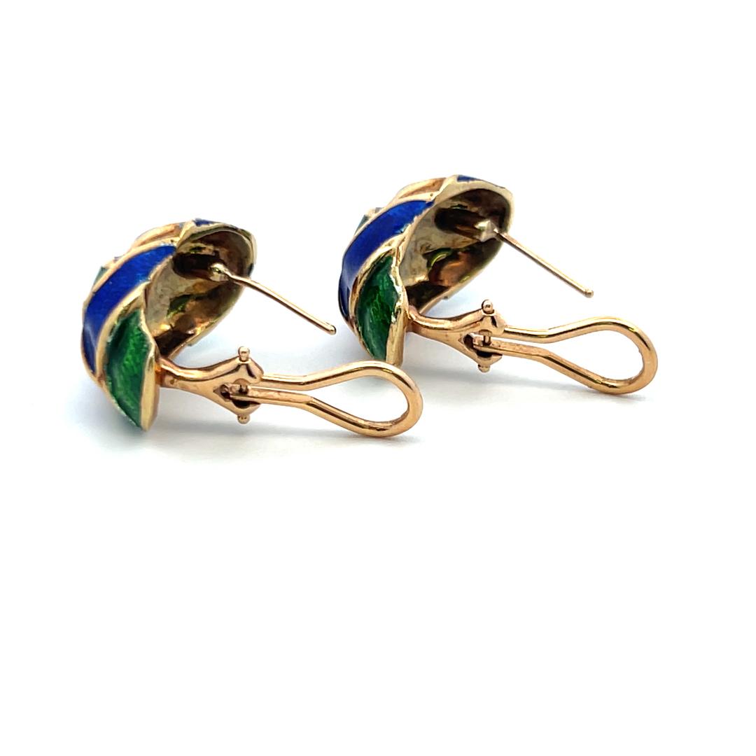 Vintage 14 Grams Enamel 14 Karat Yellow Gold Clip On Earrings
