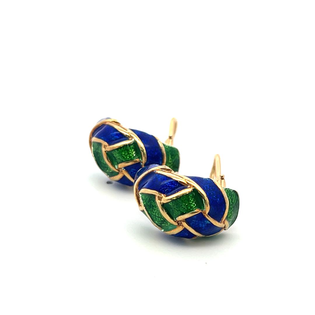 Vintage 14 Grams Enamel 14 Karat Yellow Gold Clip On Earrings