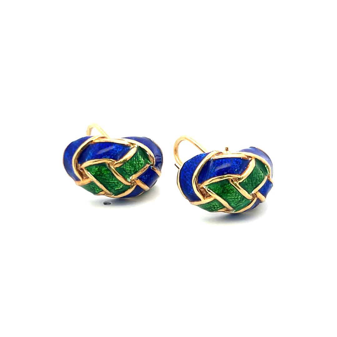 Vintage 14 Grams Enamel 14 Karat Yellow Gold Clip On Earrings