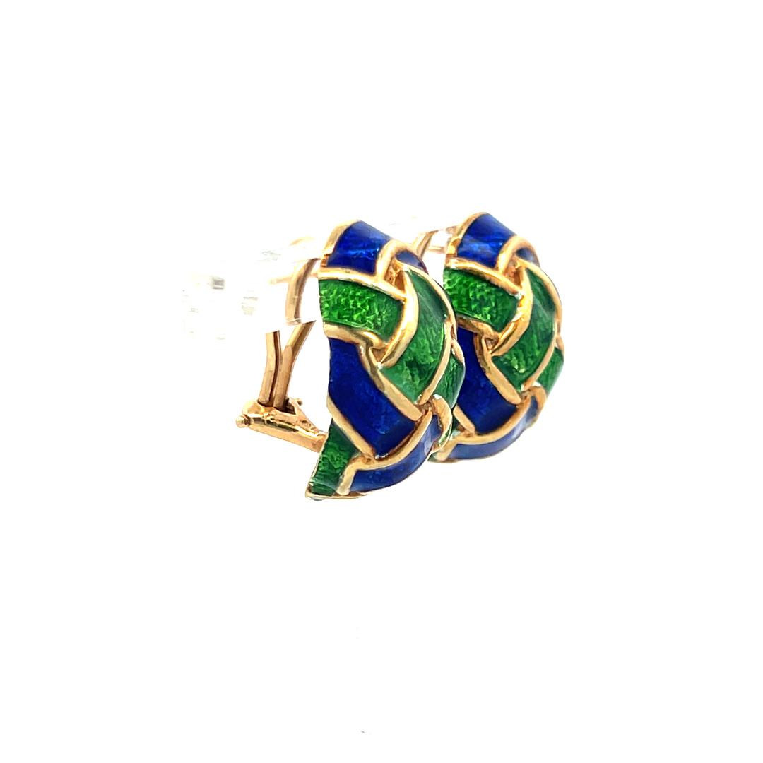 Vintage 14 Grams Enamel 14 Karat Yellow Gold Clip On Earrings
