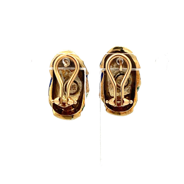 Vintage 14 Grams Enamel 14 Karat Yellow Gold Clip On Earrings