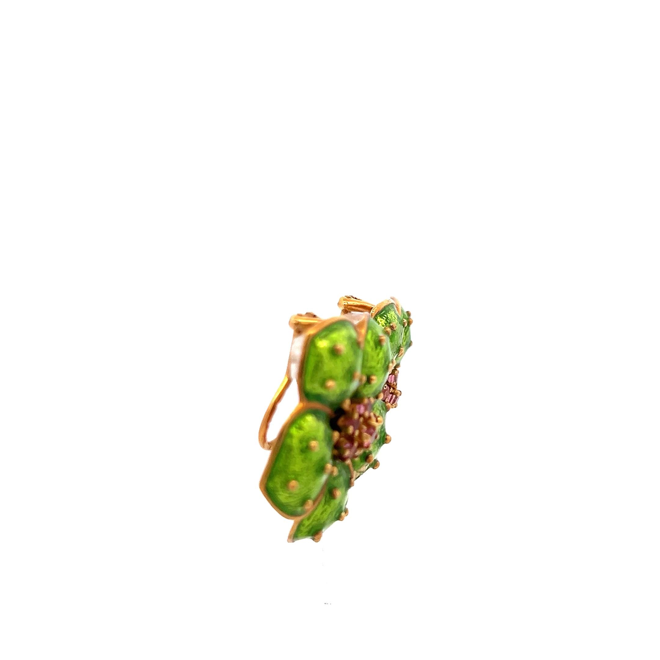 Hidalgo 18K Yellow Gold Green Enamel Flower Clip-On Earrings with Sapphires