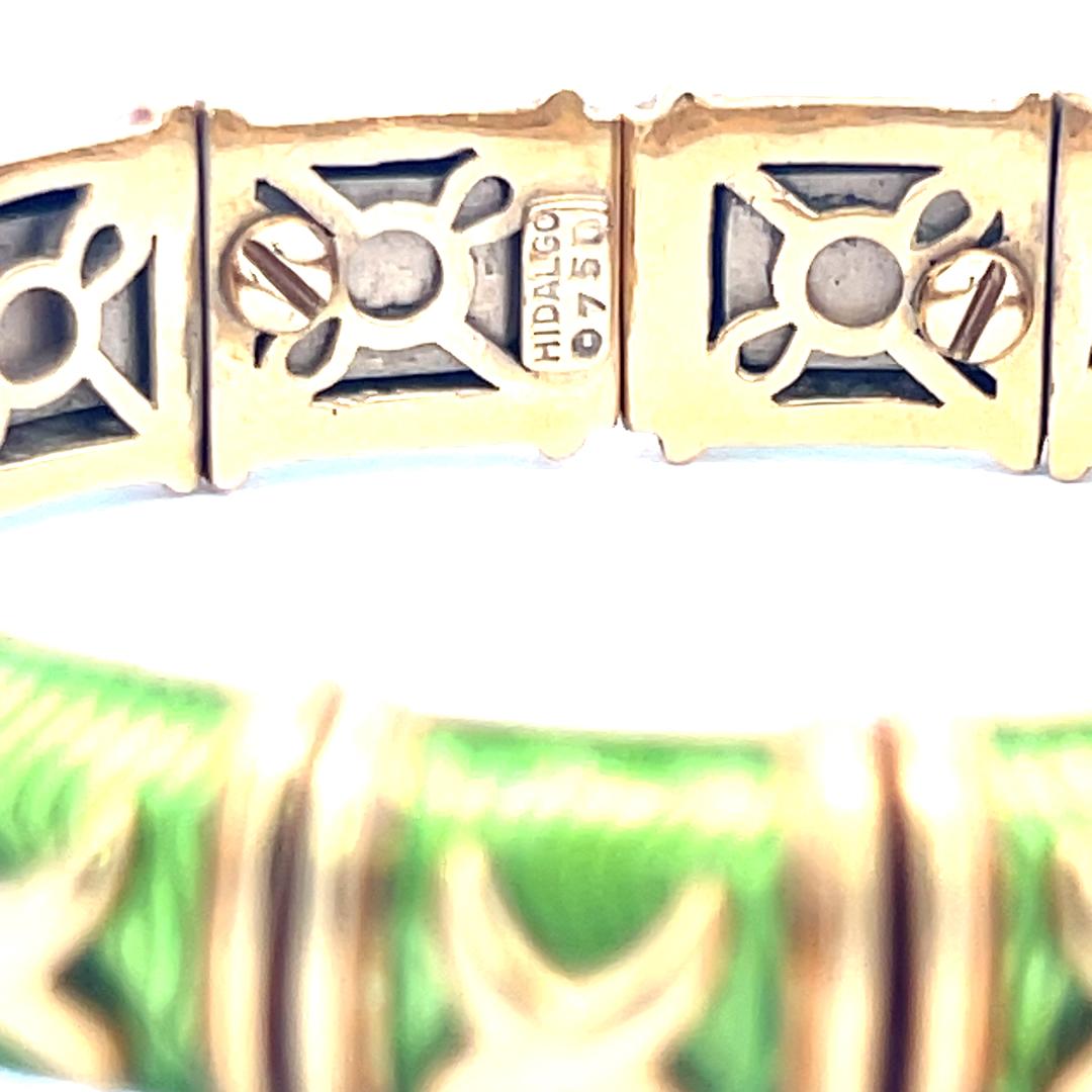 Hidalgo Vintage 85 Grams Green Enamel 18 Karat Yellow Gold Bangle Bracelet
