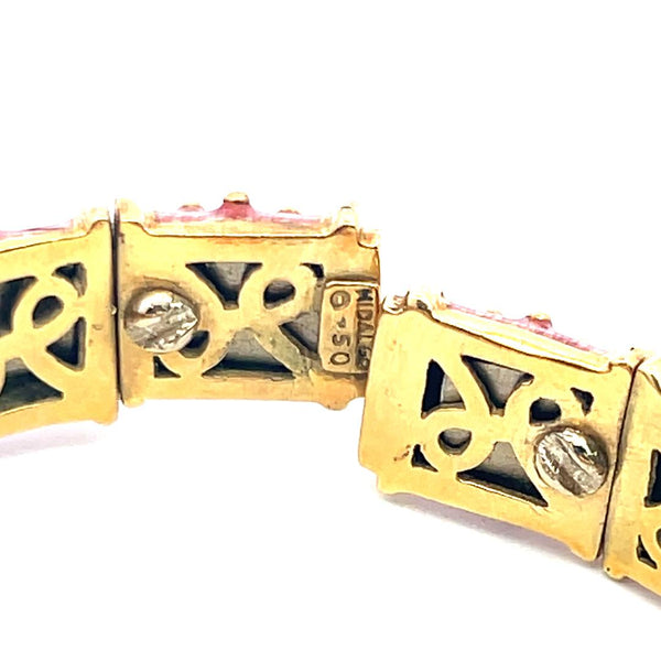 Hidalgo Vintage 71.80 Grams Pink Enamel 18 Karat Yellow Gold Bangle Bracelet