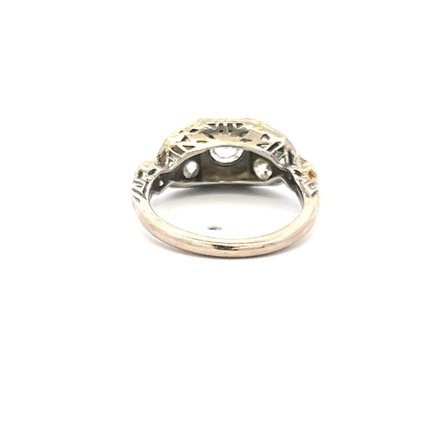 0.78 Carat Old European Cut I-J I1 Diamond 18 Karat White Gold Art Deco Ring
