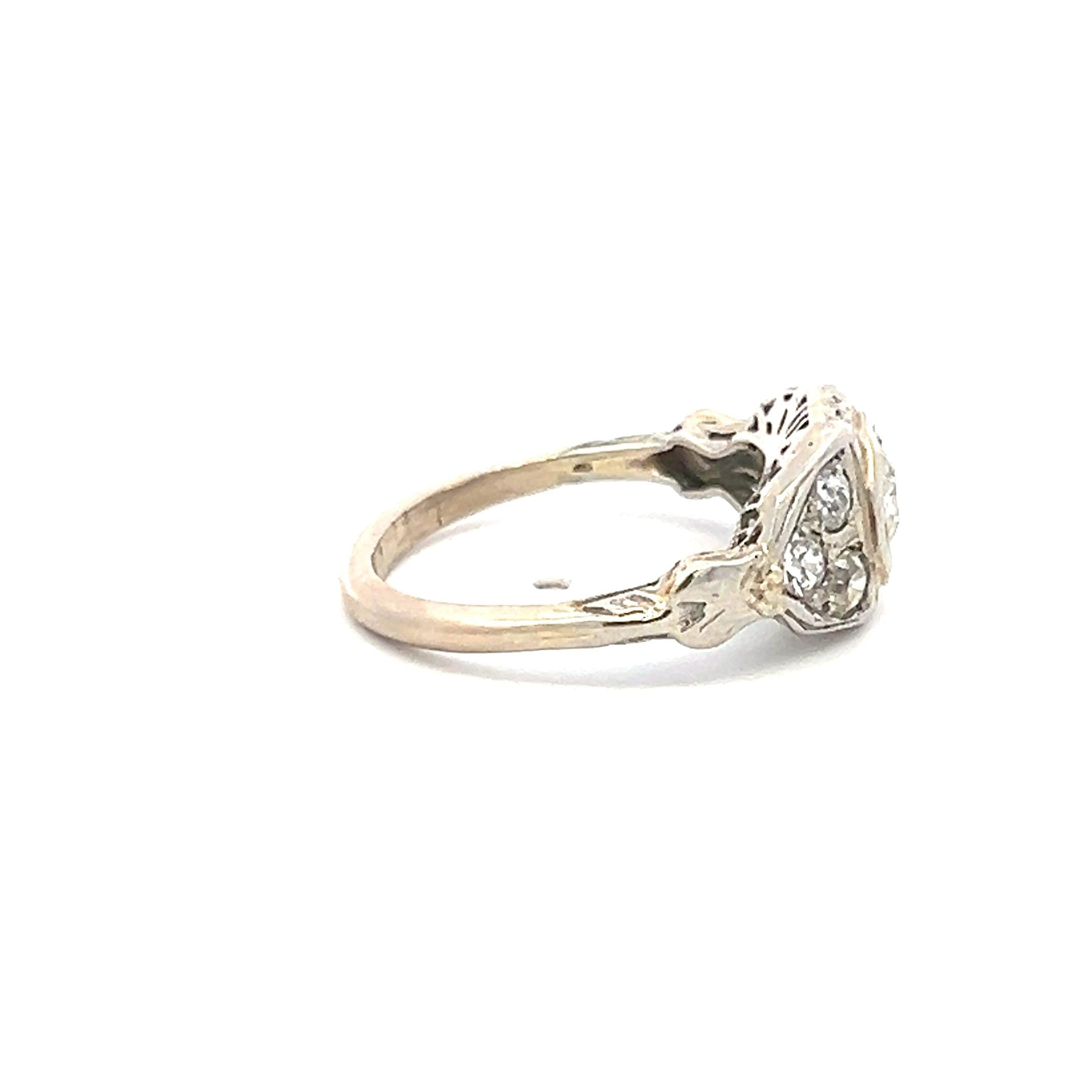 0.78 Carat Old European Cut I-J I1 Diamond 18 Karat White Gold Art Deco Ring