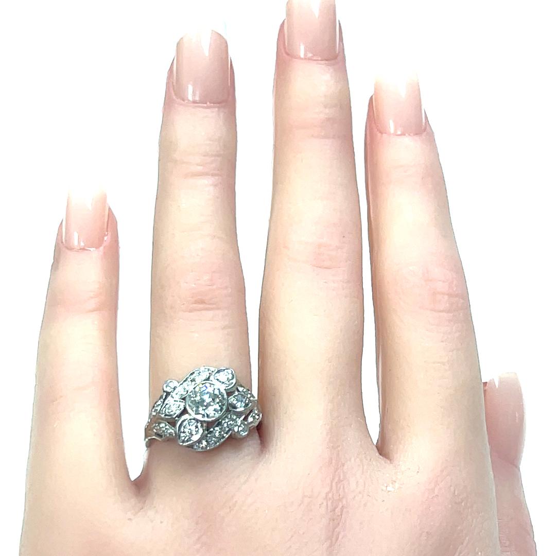 Vintage Platinum  Art Deco Style Ring with 1.14 Carat Round Diamonds G-H VS-SI