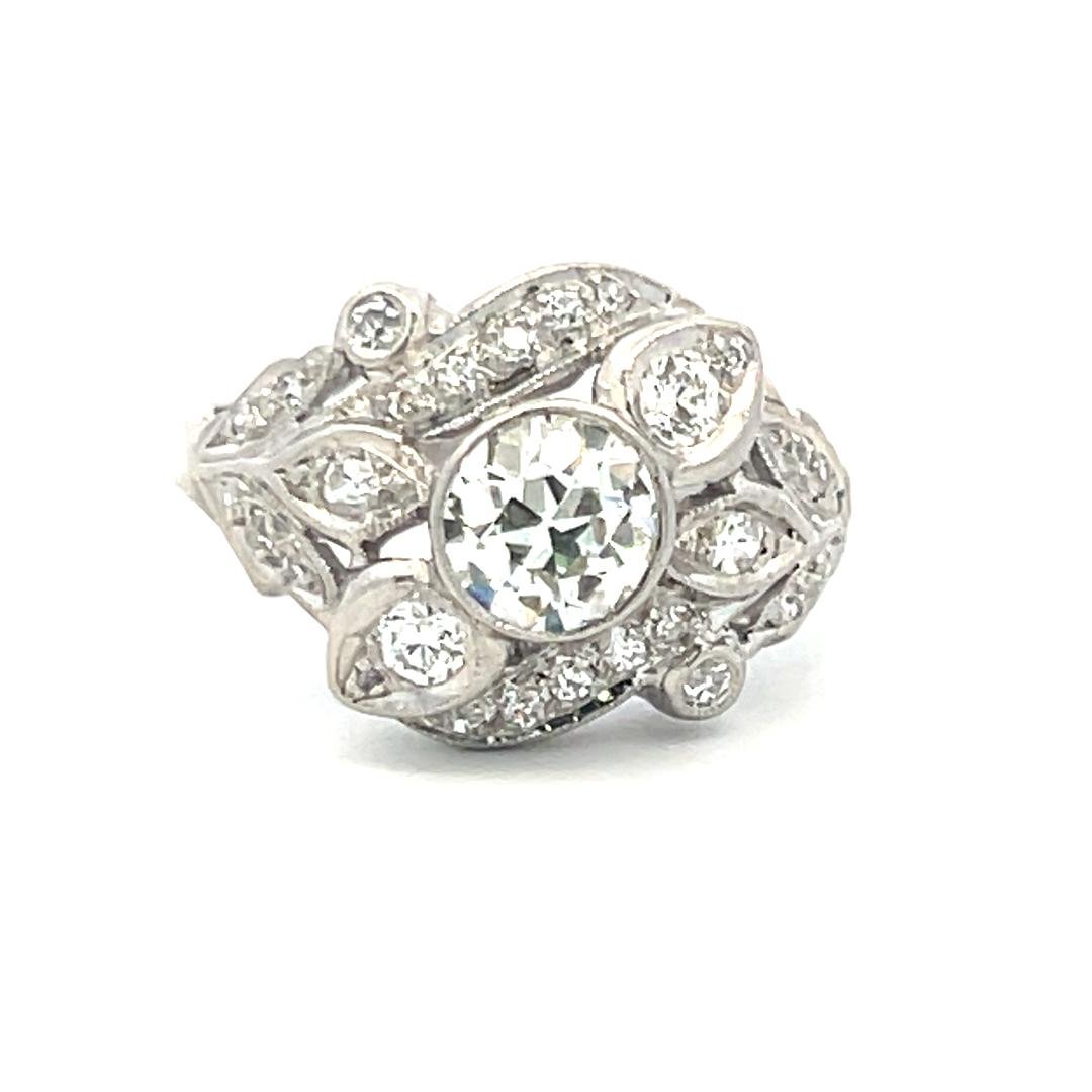 Vintage Platinum  Art Deco Style Ring with 1.14 Carat Round Diamonds G-H VS-SI