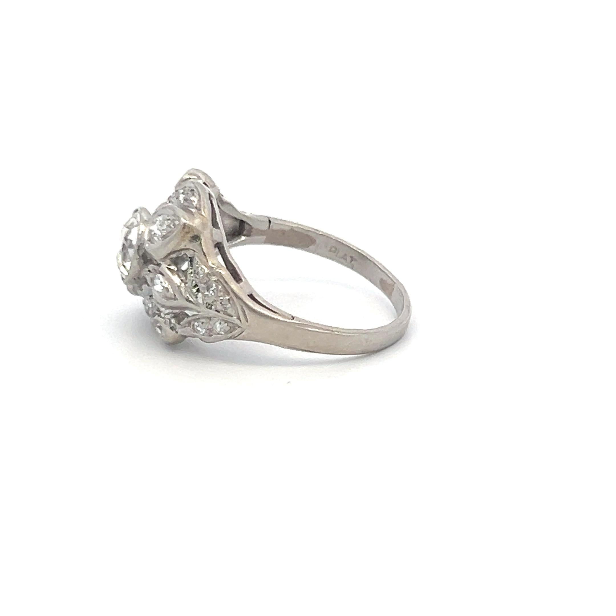 Vintage Platinum  Art Deco Style Ring with 1.14 Carat Round Diamonds G-H VS-SI