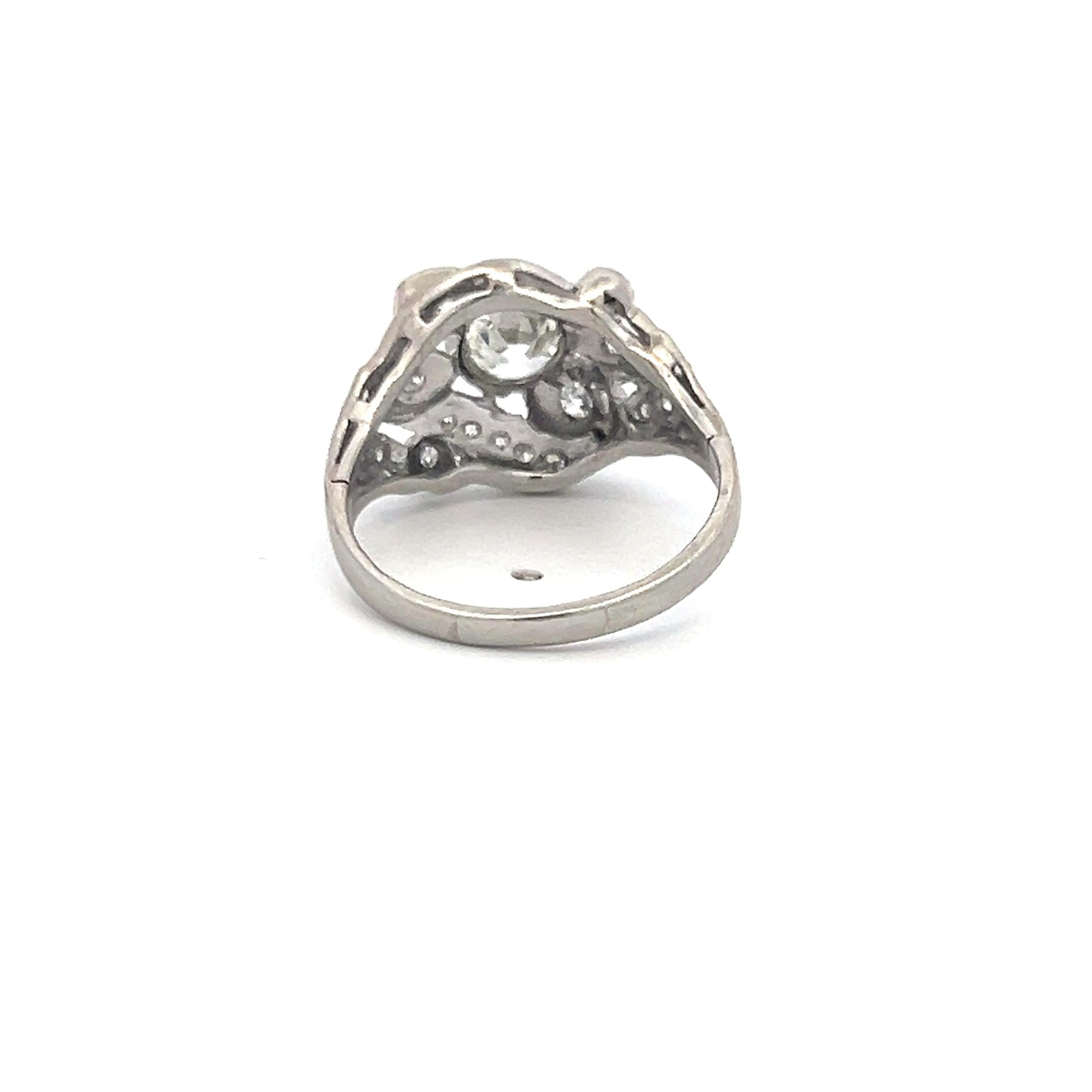 Vintage Platinum  Art Deco Style Ring with 1.14 Carat Round Diamonds G-H VS-SI