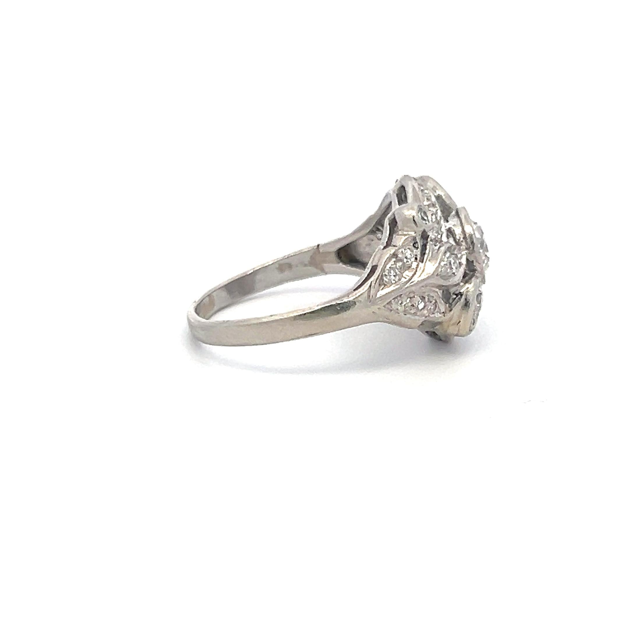 Vintage Platinum  Art Deco Style Ring with 1.14 Carat Round Diamonds G-H VS-SI