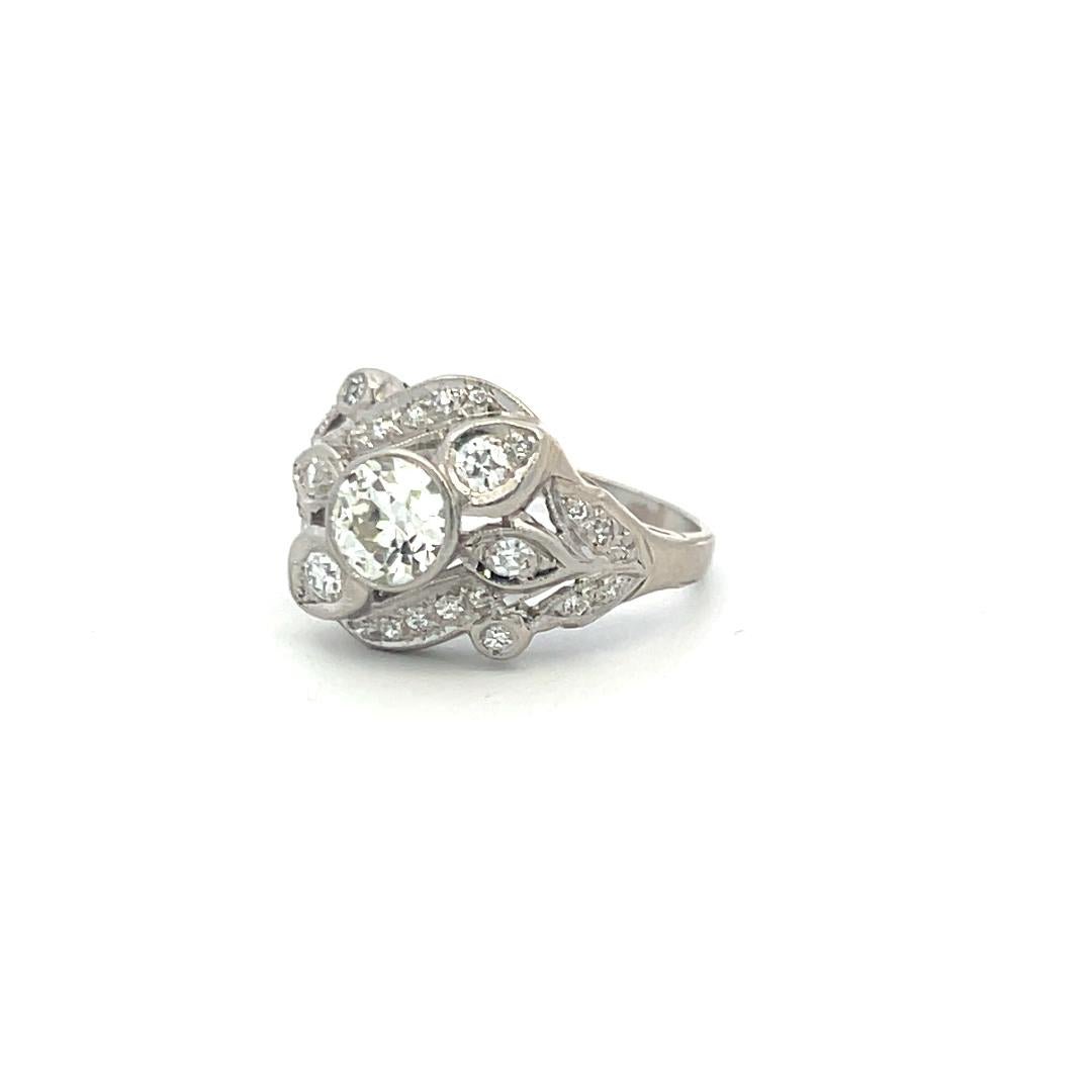 Vintage Platinum  Art Deco Style Ring with 1.14 Carat Round Diamonds G-H VS-SI