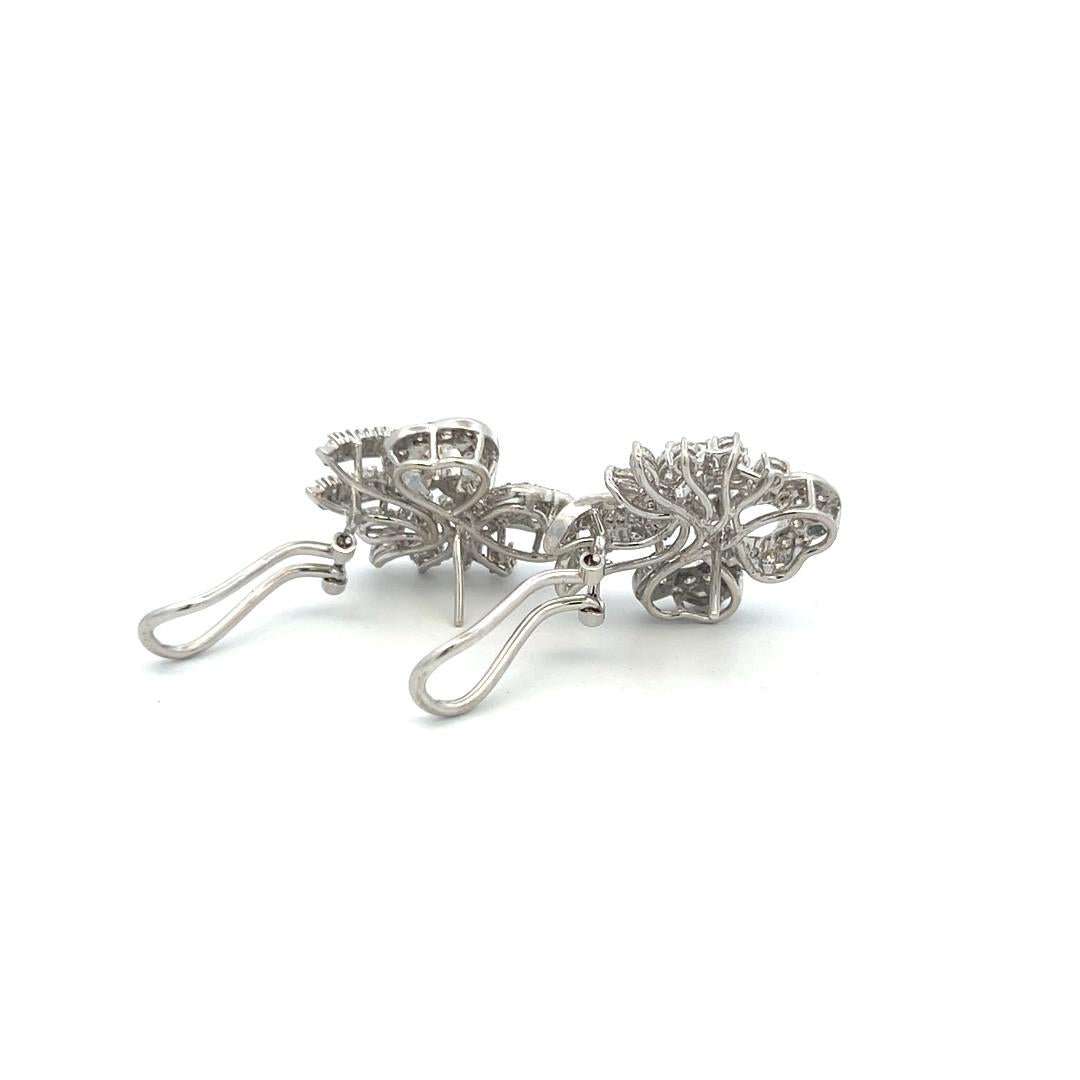 Vintage 18K White Gold Clip On with 3.53ct Round & Mixed Shape Diamonds