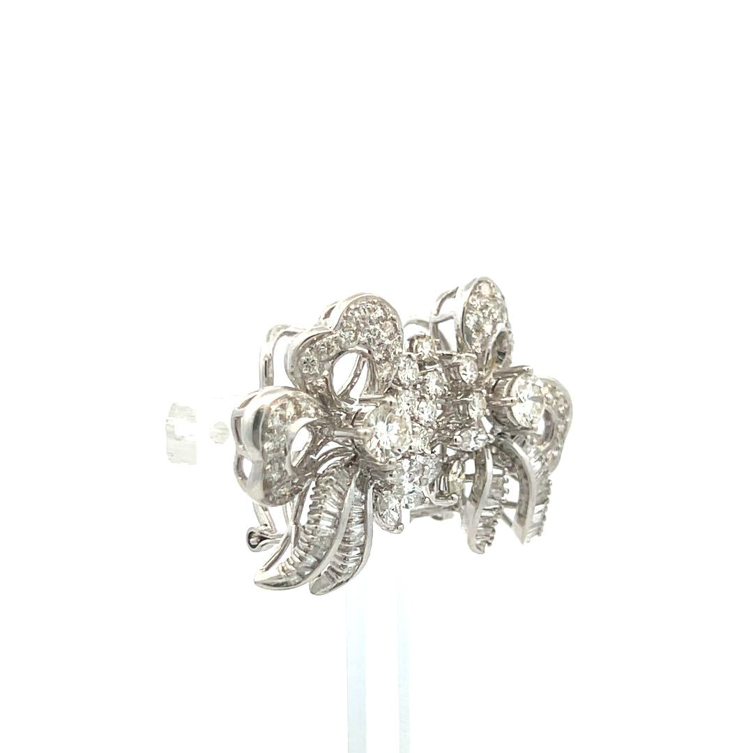 3.53 Carat Round Tapered Baguette Marquis Diamond 18K WG Clip On Earrings